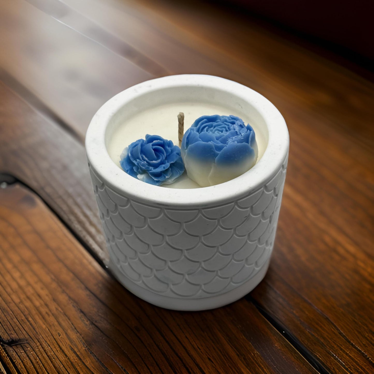 Floral Peony Candle — Handmade Soy Wax Candle in White Textured Jar | 8.8 oz