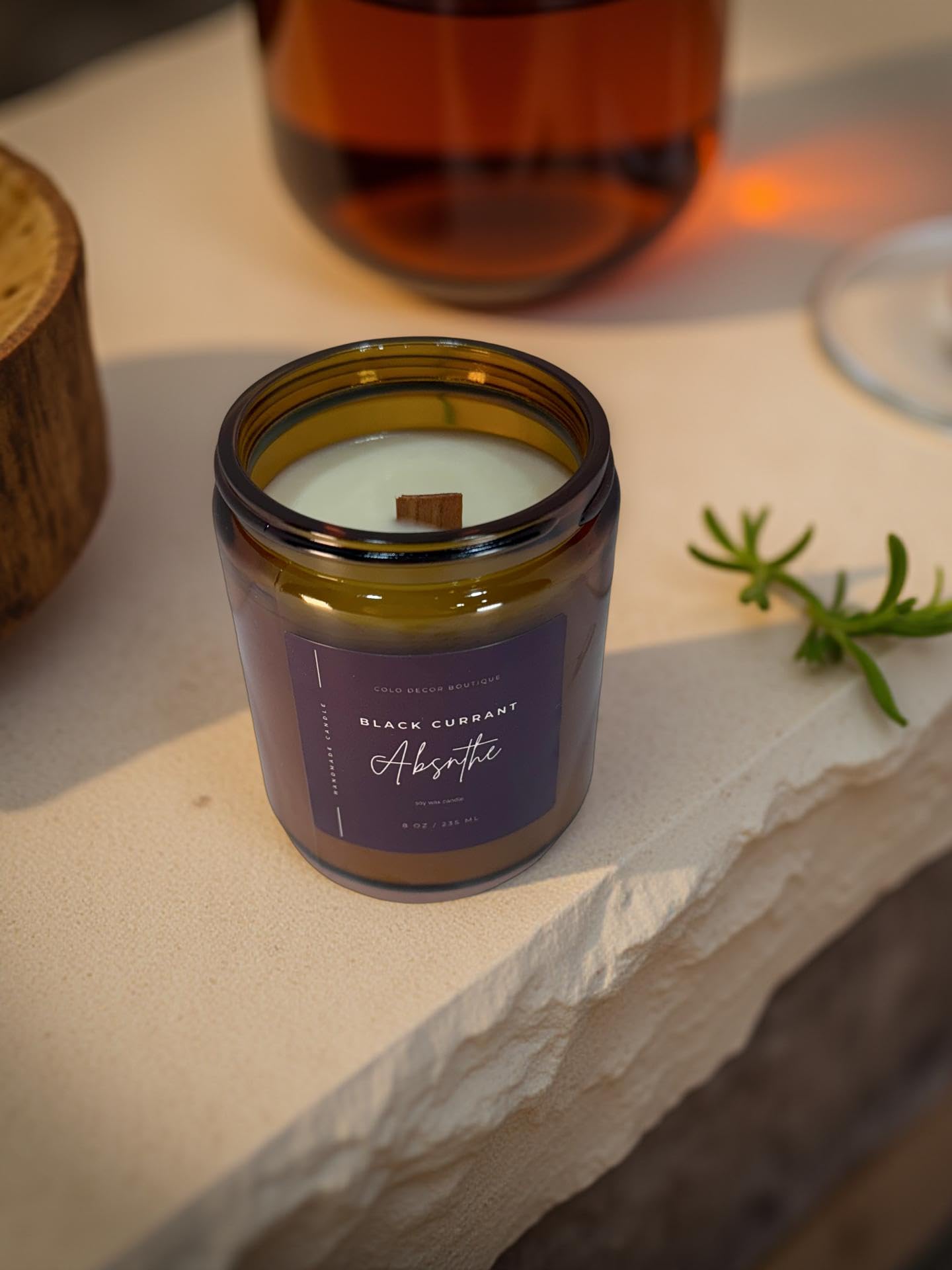 Black Currant + Absinthe — Handmade Soy Candle in Amber Jar | 8 oz