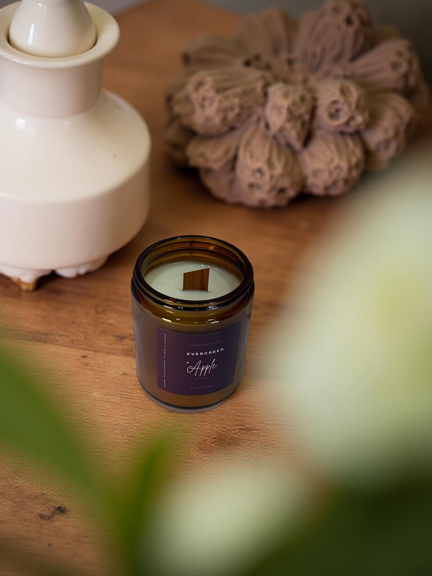 Evergreen + Apple — Handmade Soy Candle in Amber Jar | 8 oz