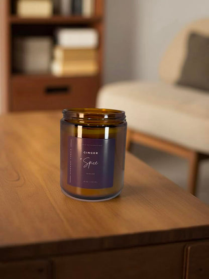 Ginger + Spice — Handmade Soy Candle in Amber Jar | 8 oz