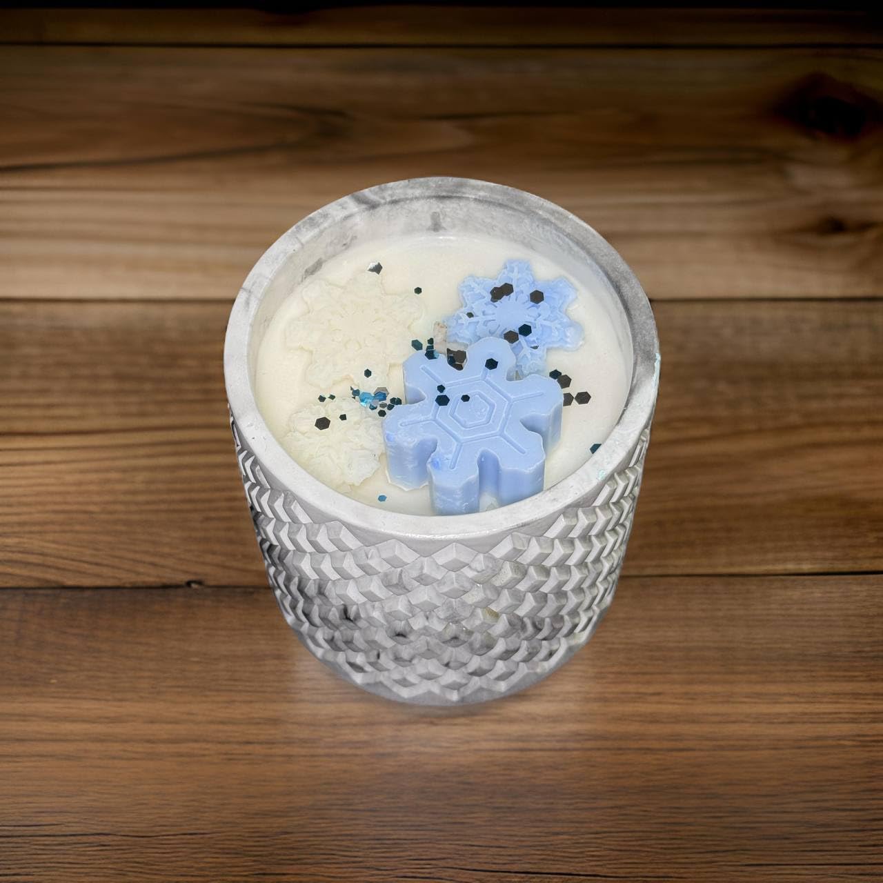 Frosted Magic — Handmade Soy Wax Candle with Snowflake Decor | 8 oz
