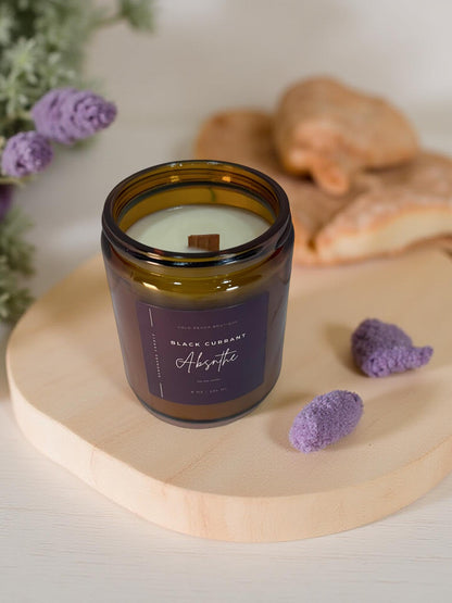 Black Currant + Absinthe — Handmade Soy Candle in Amber Jar | 8 oz