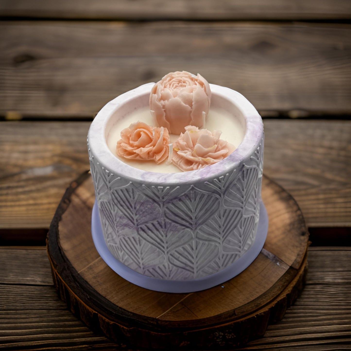 Blush Garden — Handmade Soy Wax Candle in Carved Lavender Jar with Wooden Wick | 9 oz