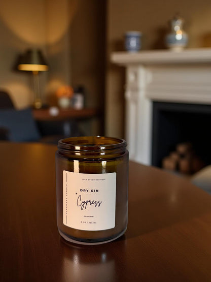 Dry Gin + Cypress — Handmade Soy Candle in Amber Jar with Wooden Wick | 8 oz