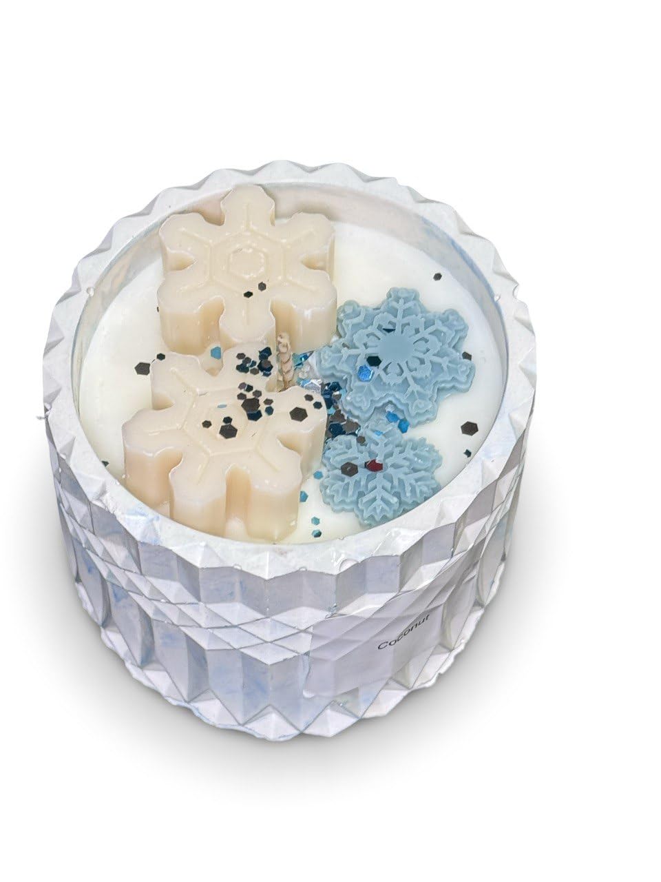 Crystal Snow Candle, Handcrafted Winter Candle with Snowflake Decor, 40-Hour Burn Time