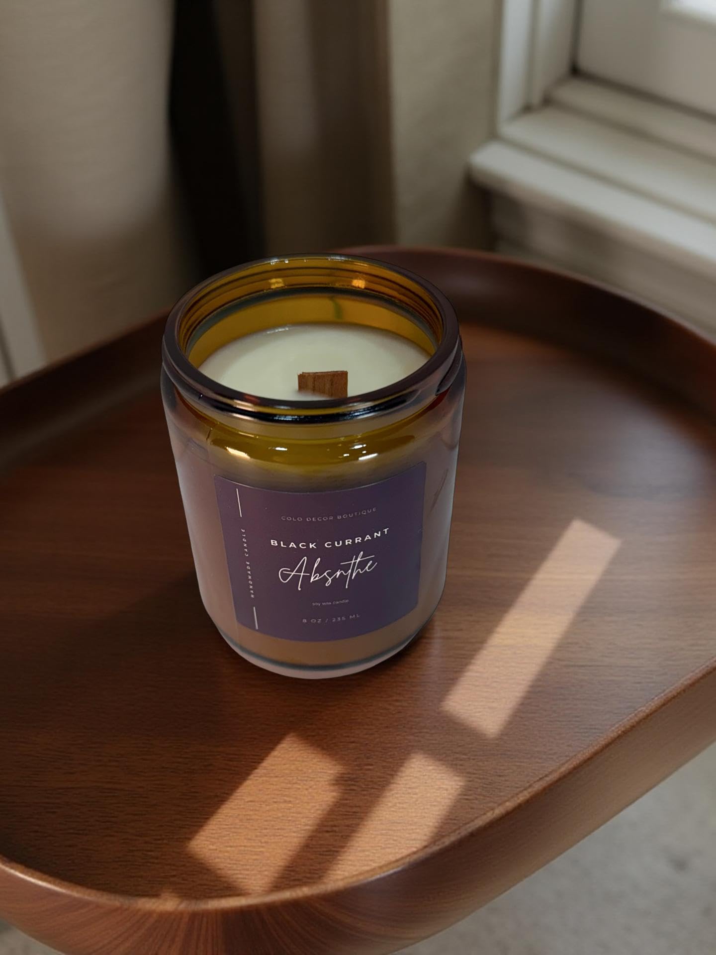 Black Currant + Absinthe — Handmade Soy Candle in Amber Jar | 8 oz