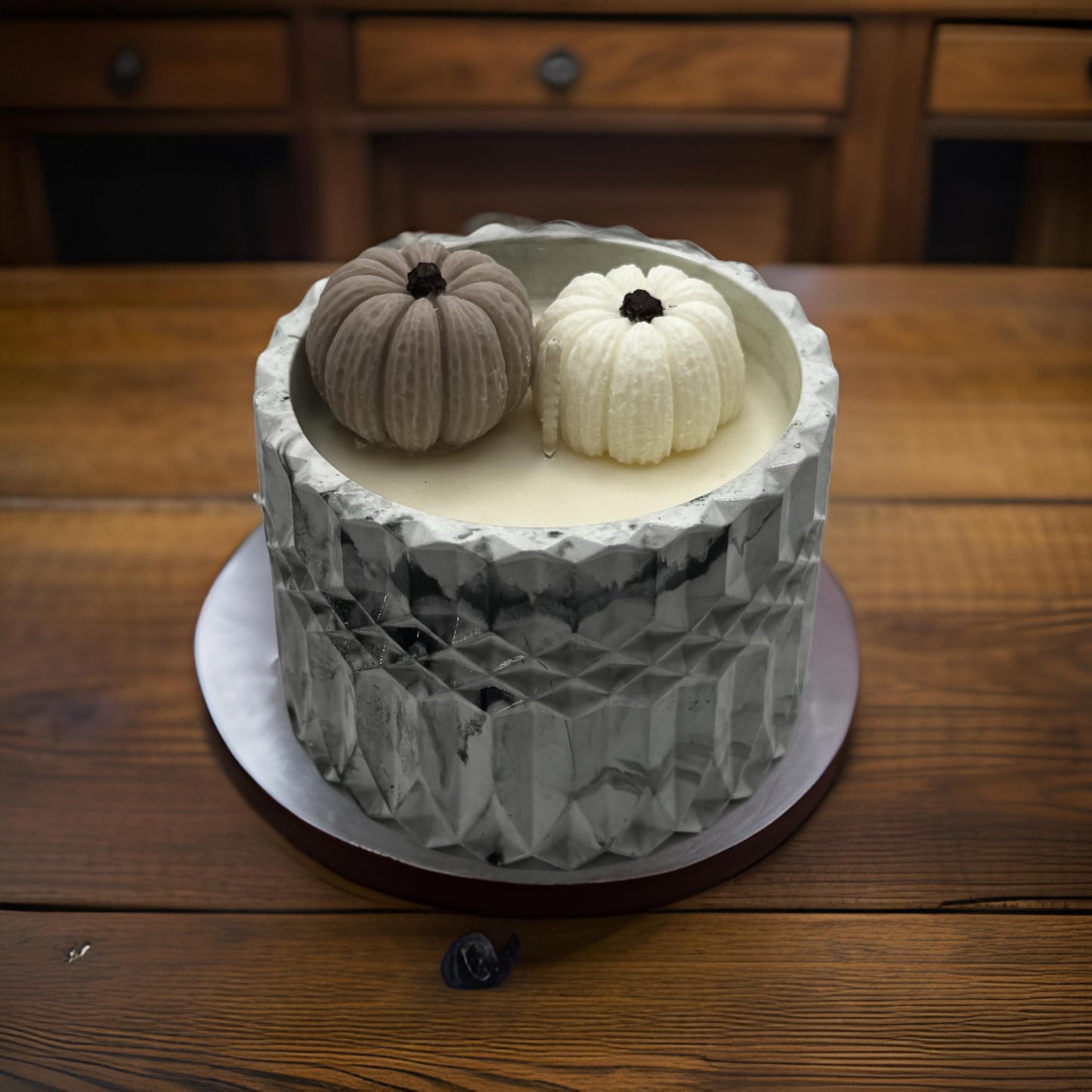 Pumpkin Spice & Serenity — Handmade Fall Candle in Marbled Sculpted Jar | 8 oz