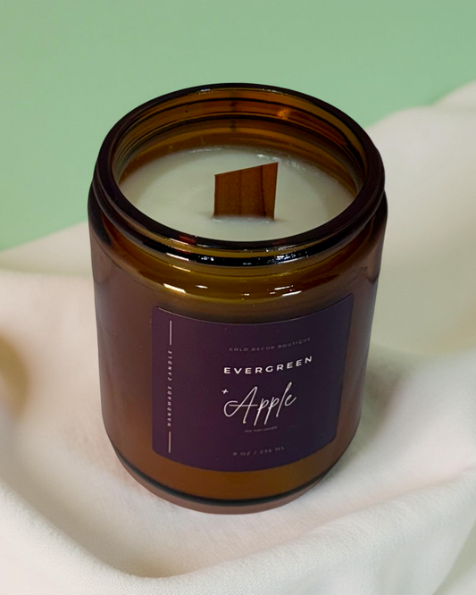 Evergreen + Apple — Handmade Soy Candle in Amber Jar | 8 oz