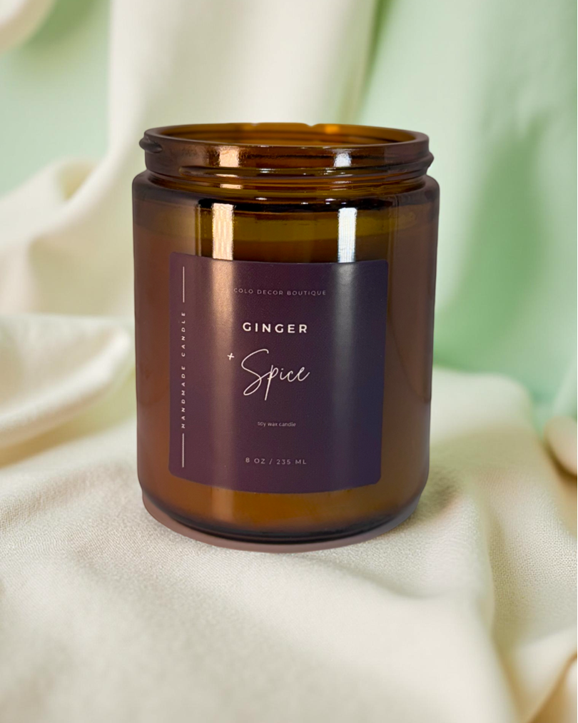 Ginger + Spice — Handmade Soy Candle in Amber Jar | 8 oz