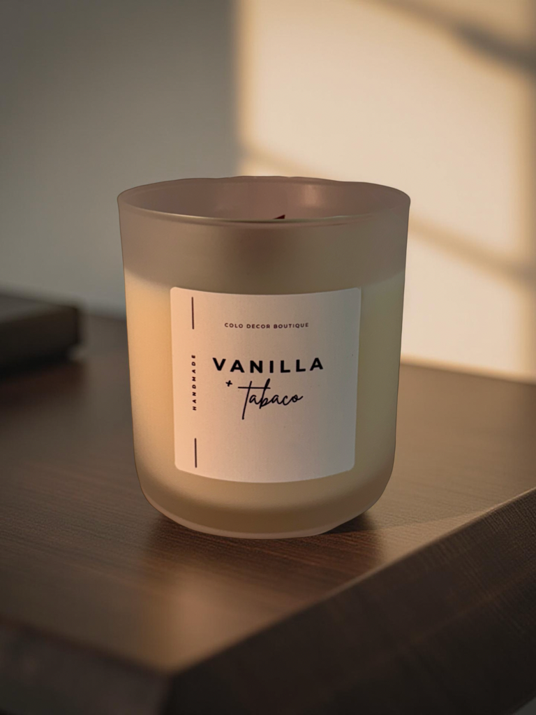 Vanilla + Tobacco — Handmade Soy Wax Candle in Frosted Glass Jar with Wooden Wick | 10 oz