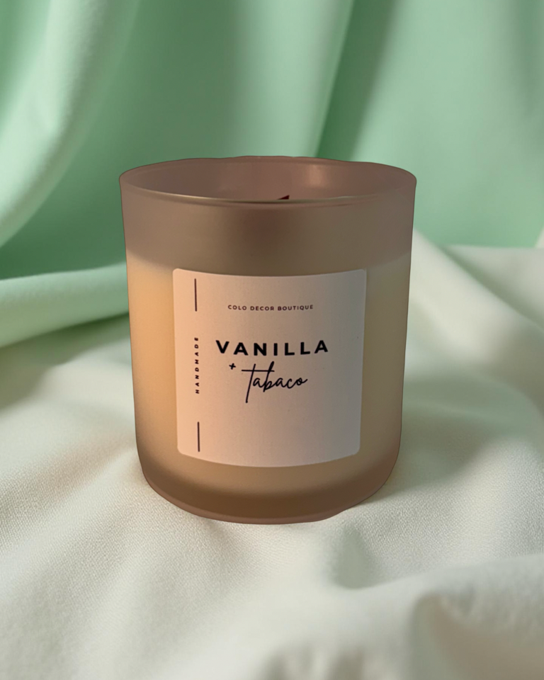 Vanilla + Tobacco — Handmade Soy Wax Candle in Frosted Glass Jar with Wooden Wick | 10 oz