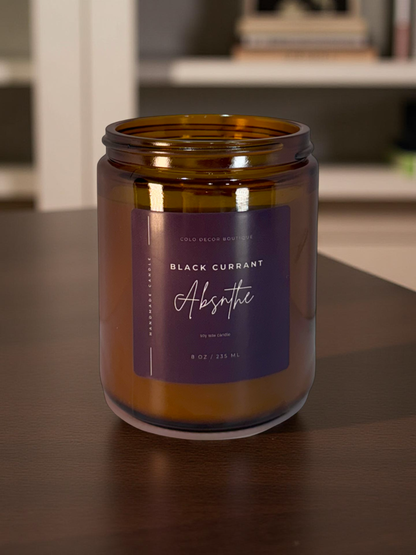 Black Currant + Absinthe — Handmade Soy Candle in Amber Jar | 8 oz
