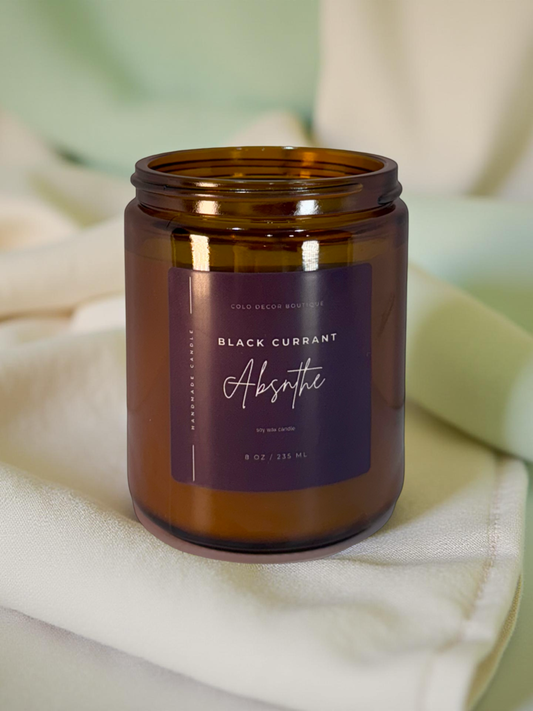 Black Currant + Absinthe — Handmade Soy Candle in Amber Jar | 8 oz
