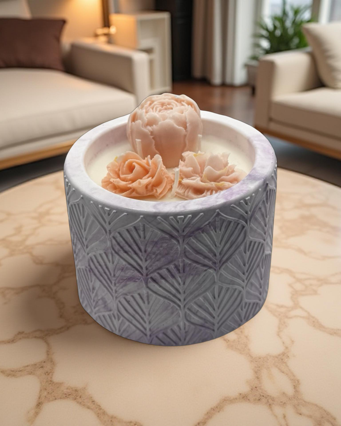 Blush Garden — Handmade Soy Wax Candle in Carved Lavender Jar with Wooden Wick | 9 oz