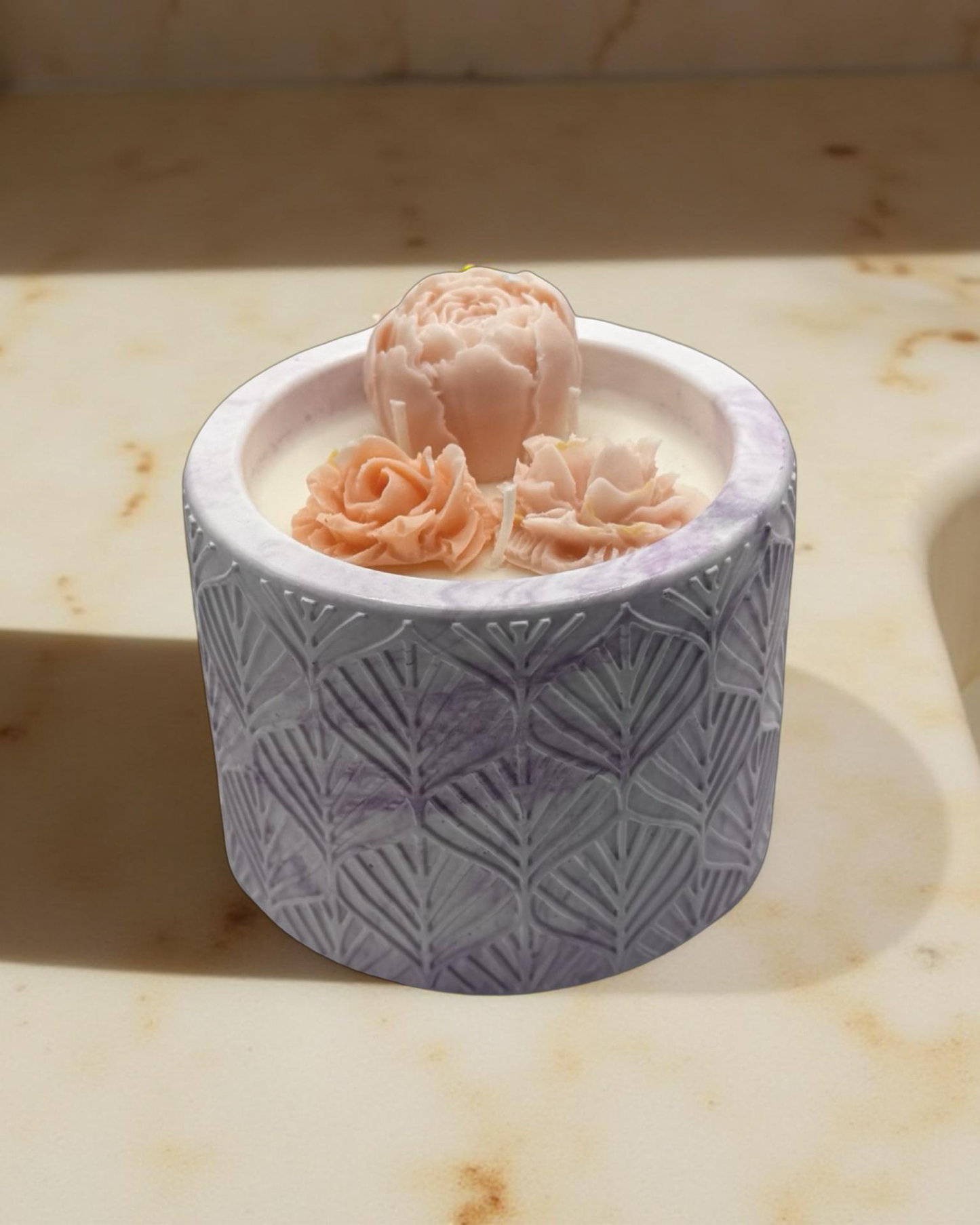 Blush Garden — Handmade Soy Wax Candle in Carved Lavender Jar with Wooden Wick | 9 oz