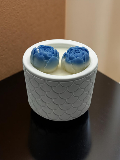Floral Peony Candle — Handmade Soy Wax Candle in White Textured Jar | 8.8 oz