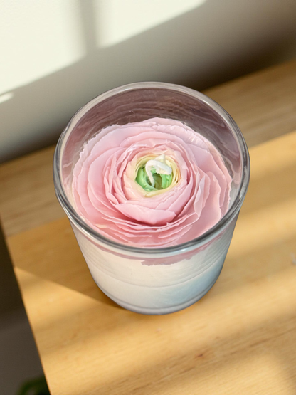 Ranunculus Bloom — Handmade Beeswax Candle in Clear Glass Jar | 3.5 oz
