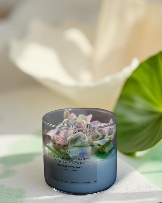 Handmade Soy Wax Candle with Sculpted Wax Flowers in Gradient Glass Jar | 10 oz