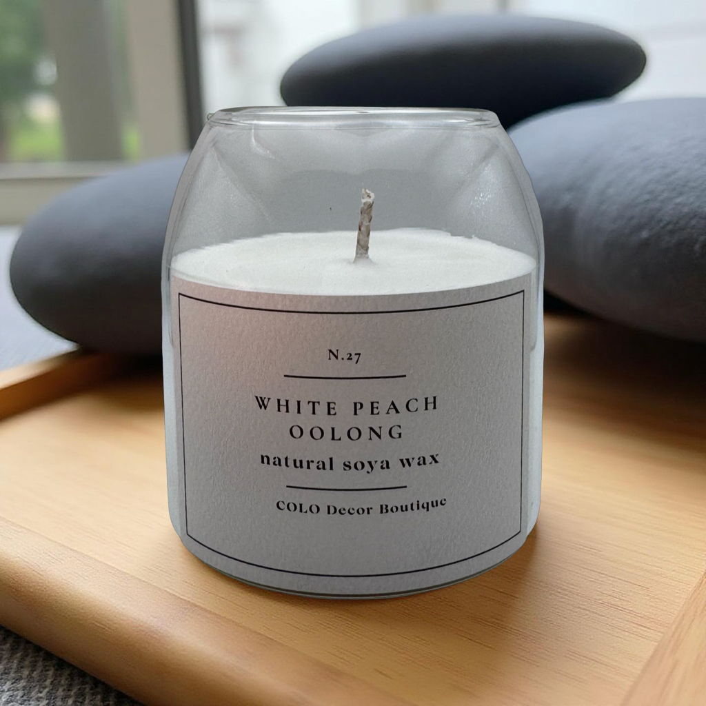 White Peach Oolong — Handmade Soy Wax Candle in Clear Glass Jar with Cotton Wick | 10 oz