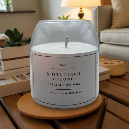 White Peach Oolong — Handmade Soy Wax Candle in Clear Glass Jar with Cotton Wick | 10 oz