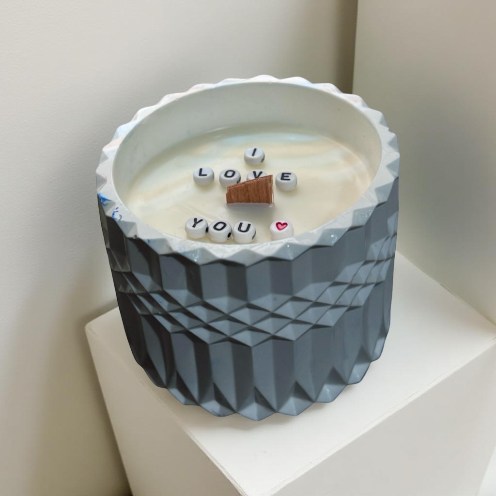 Hidden message Candle “I Love You" — Handmade Soy Wax Candle in Textured Gray Cement Jar | 8.8 oz