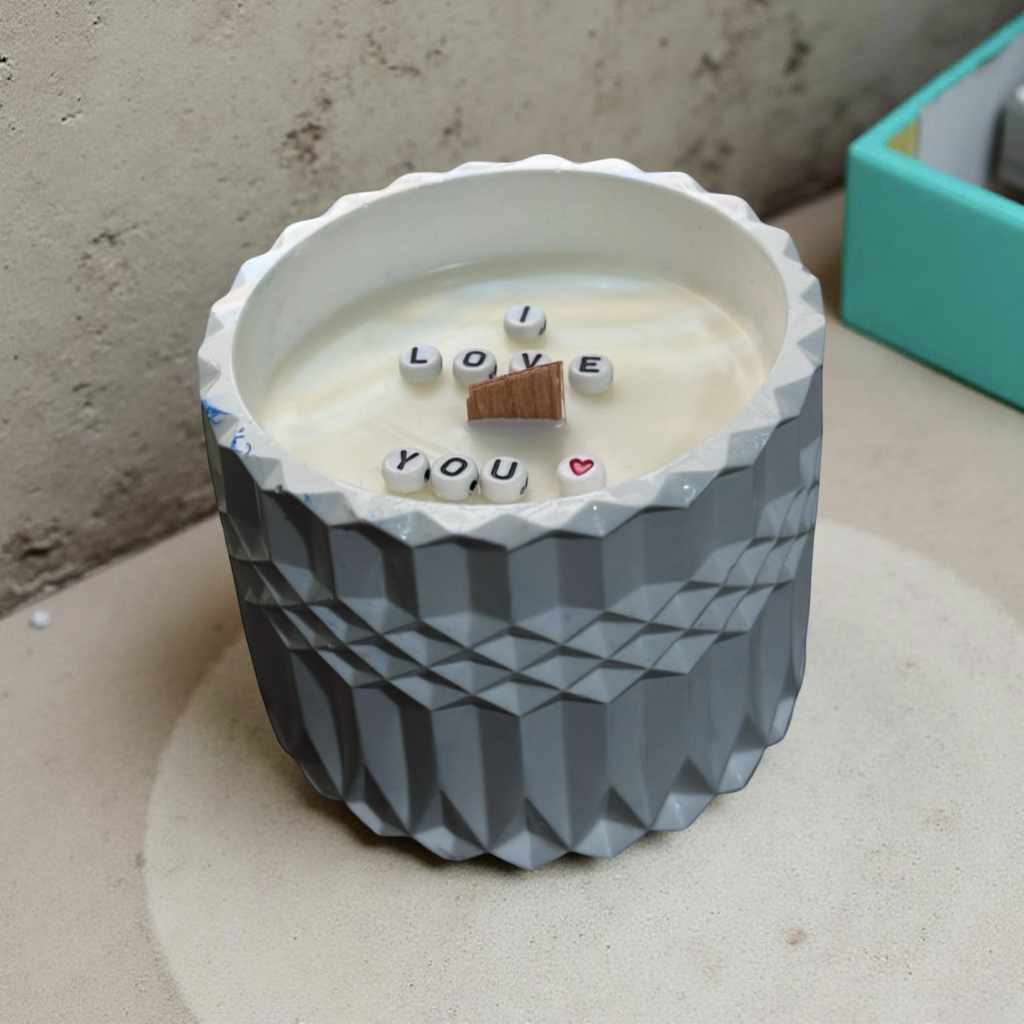 Hidden message Candle “I Love You" — Handmade Soy Wax Candle in Textured Gray Cement Jar | 8.8 oz
