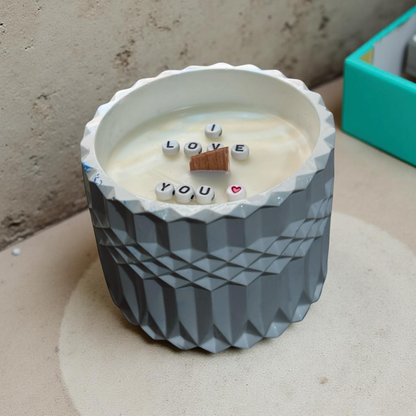 Hidden message Candle “I Love You" — Handmade Soy Wax Candle in Textured Gray Cement Jar | 8.8 oz