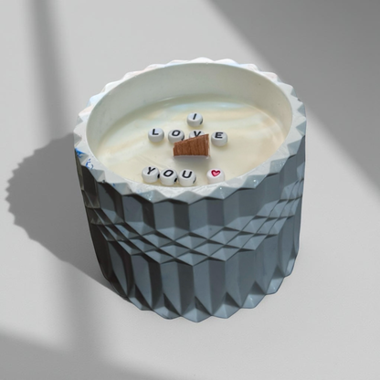 Hidden message Candle “I Love You" — Handmade Soy Wax Candle in Textured Gray Cement Jar | 8.8 oz