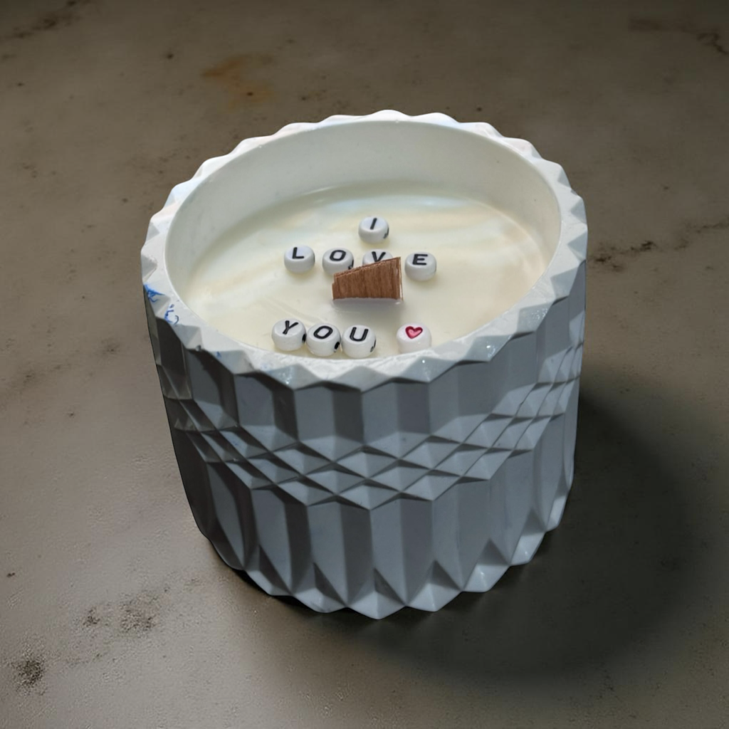 Hidden message Candle “I Love You" — Handmade Soy Wax Candle in Textured Gray Cement Jar | 8.8 oz