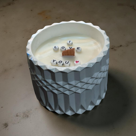 Hidden message Candle “I Love You" — Handmade Soy Wax Candle in Textured Gray Cement Jar | 8.8 oz