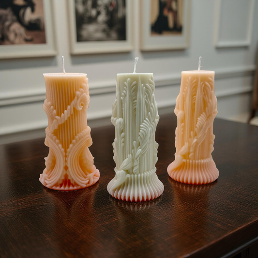 Hand-Carved Decorative Pillar Candles Gift Set