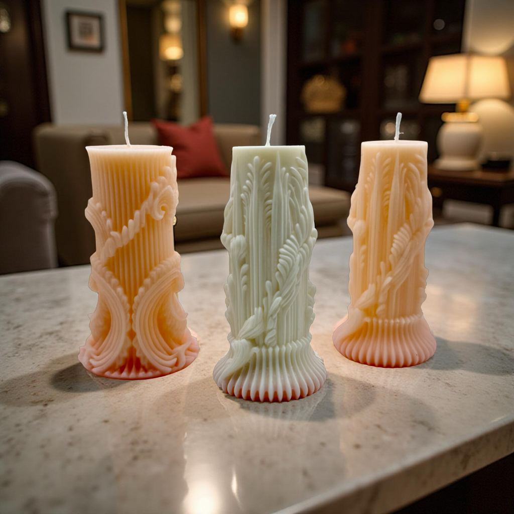 Hand-Carved Decorative Pillar Candles Gift Set