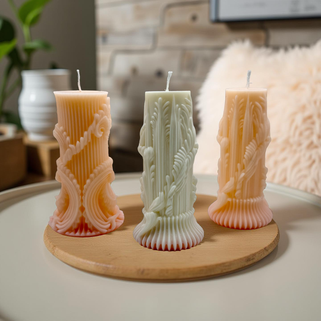 Hand-Carved Decorative Pillar Candles Gift Set