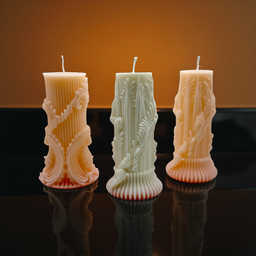 Hand-Carved Decorative Pillar Candles Gift Set