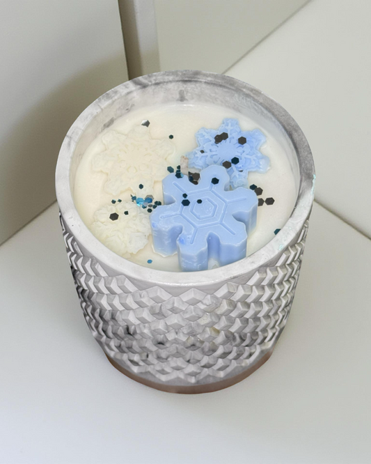 Frosted Magic — Handmade Soy Wax Candle with Snowflake Decor | 8 oz