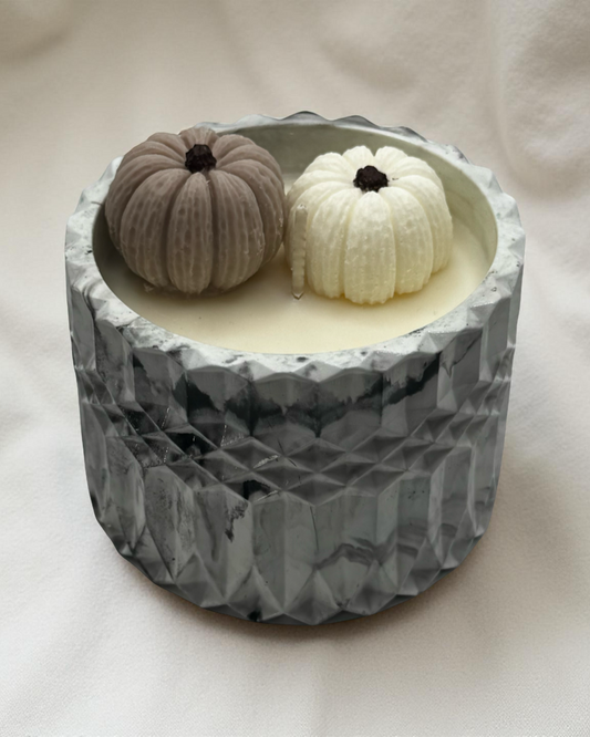 Pumpkin Spice & Serenity — Handmade Fall Candle in Marbled Sculpted Jar | 8 oz