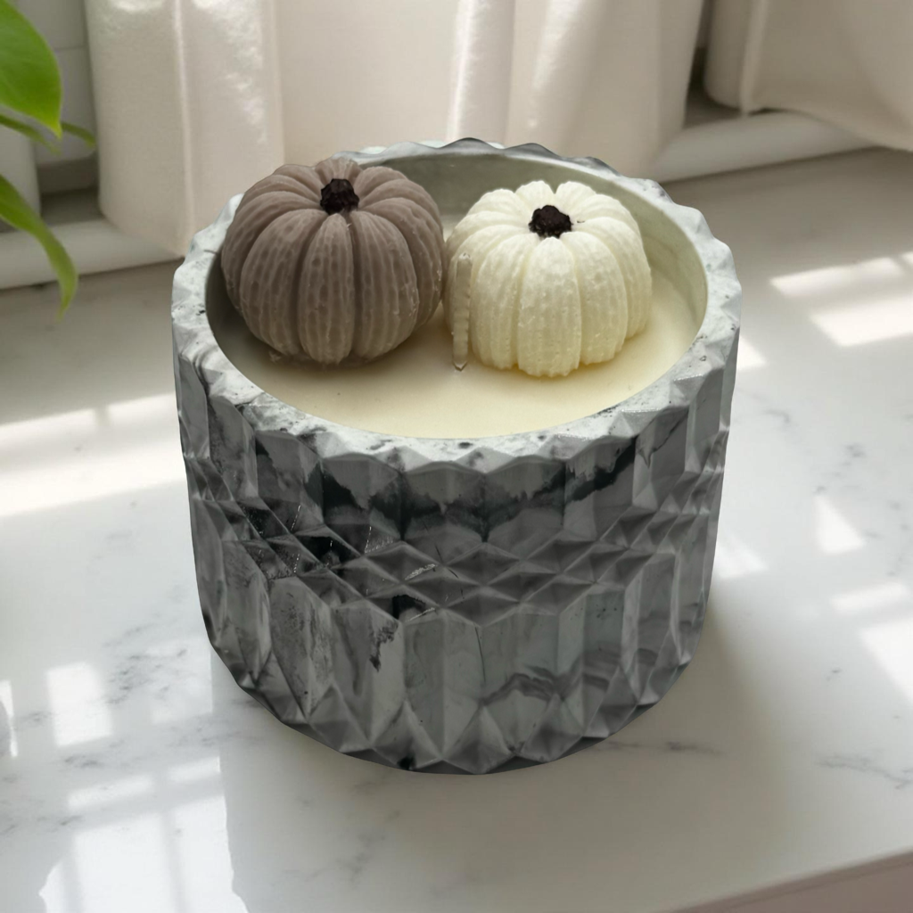 Pumpkin Spice & Serenity — Handmade Fall Candle in Marbled Sculpted Jar | 8 oz