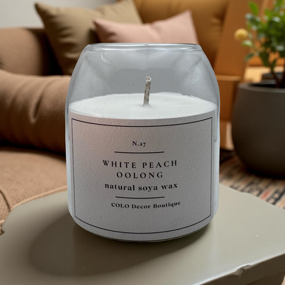 White Peach Oolong — Handmade Soy Wax Candle in Clear Glass Jar with Cotton Wick | 10 oz