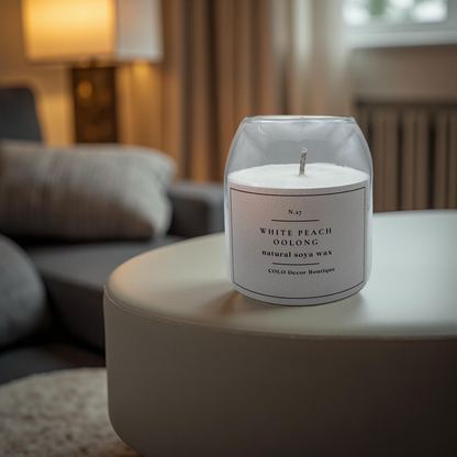White Peach Oolong — Handmade Soy Wax Candle in Clear Glass Jar with Cotton Wick | 10 oz