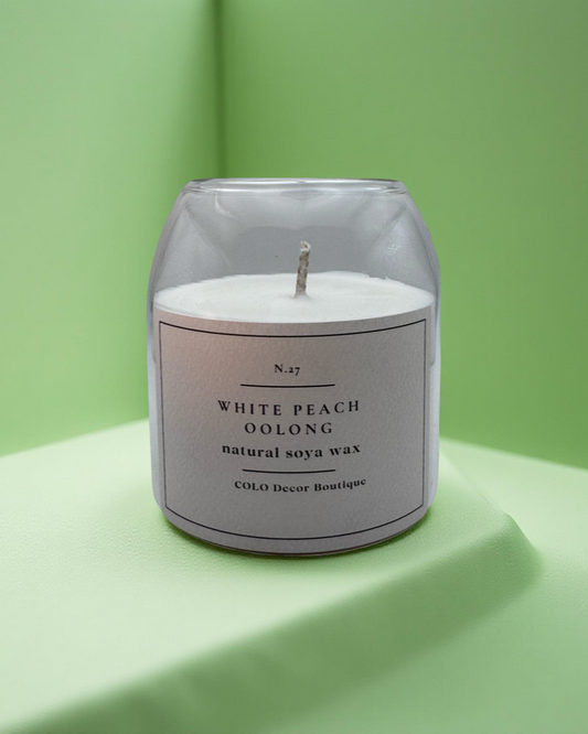 White Peach Oolong — Handmade Soy Wax Candle in Clear Glass Jar with Cotton Wick | 10 oz