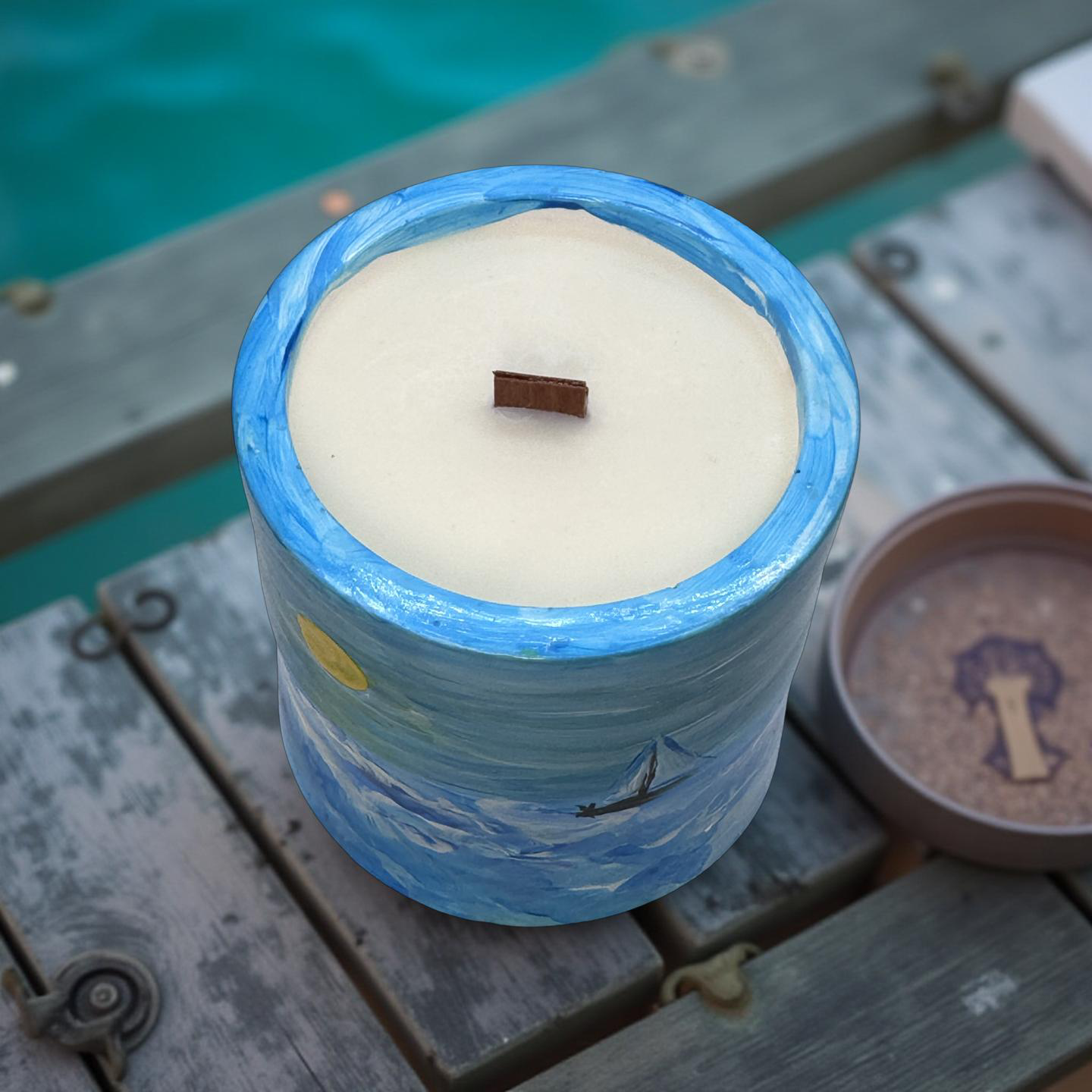 Ocean Horizon — Hand-Painted Soy Wax Candle in Artistic Coastal Jar | One-of-a-Kind