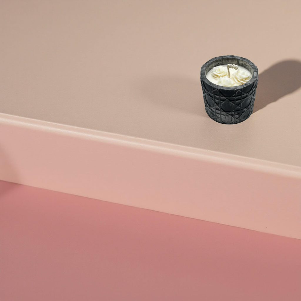 Black Rose — Handmade Soy Wax Candle in Textured Black Marble Vessel with White Flower Wax Detail | 8.8 oz