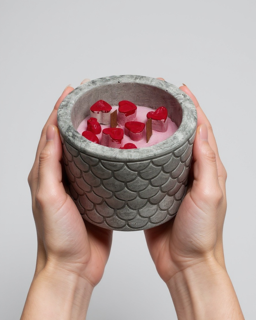 Heart Whisper — Handmade Soy Wax Candle in Carved Gray Jar with Wooden Wick | 9 oz