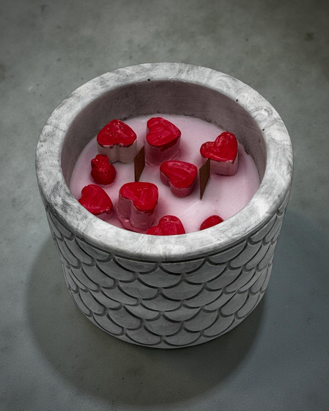 Heart Whisper — Handmade Soy Wax Candle in Carved Gray Jar with Wooden Wick | 9 oz