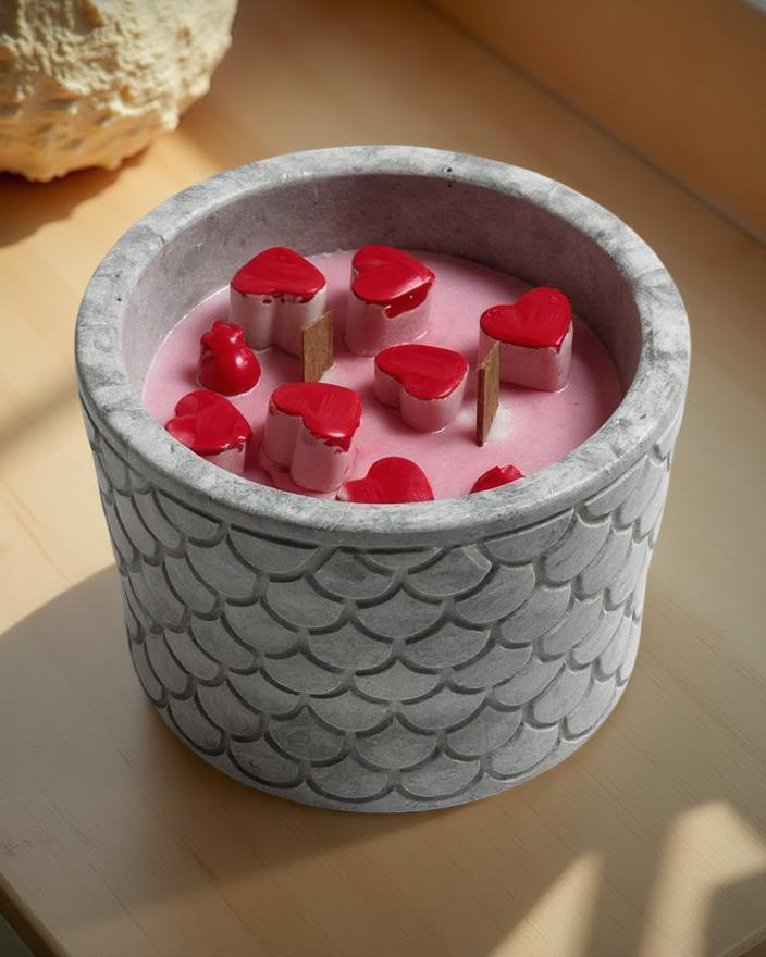 Heart Whisper — Handmade Soy Wax Candle in Carved Gray Jar with Wooden Wick | 9 oz