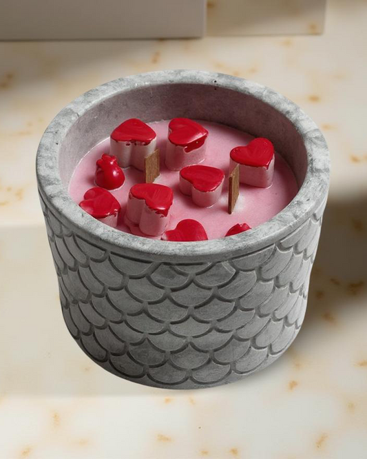 Heart Whisper — Handmade Soy Wax Candle in Carved Gray Jar with Wooden Wick | 9 oz