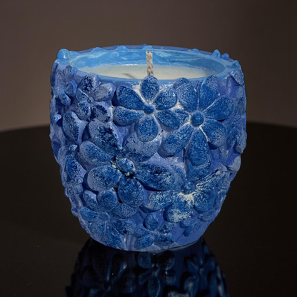 Neroli & White Jasmine — Handmade Soy Wax Candle in Blue Floral Sculpted Vessel | 6 oz