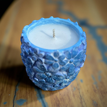 Neroli & White Jasmine — Handmade Soy Wax Candle in Blue Floral Sculpted Vessel | 6 oz