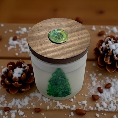 Christmas Tree — Handmade Soy Wax Candle in White Tin with Wooden Lid | 8 oz