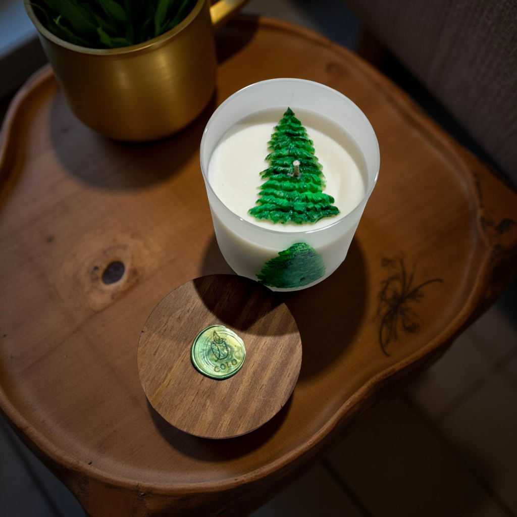 Christmas Tree — Handmade Soy Wax Candle in White Tin with Wooden Lid | 8 oz